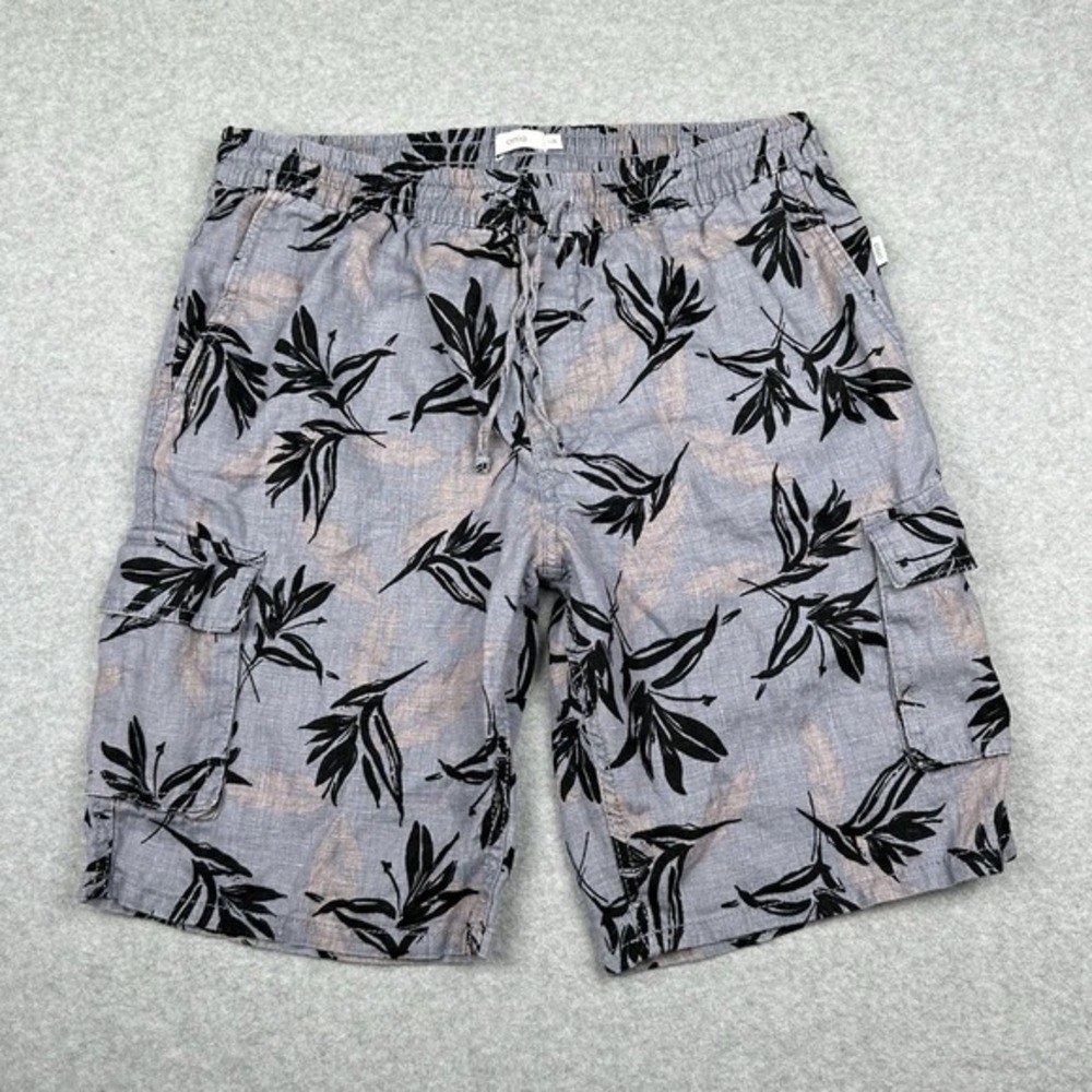 Onia Air Linen Cargo Shorts Mens L 34x10‎ Blue Hawaiian Tropical Beach Vacation